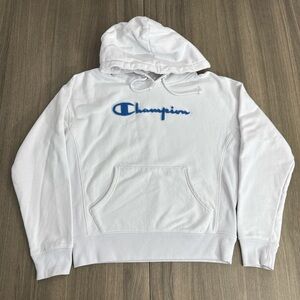 Champion Reverse Weave Chenille Script Logo Hoodie Sweatshirt – Women’s Large